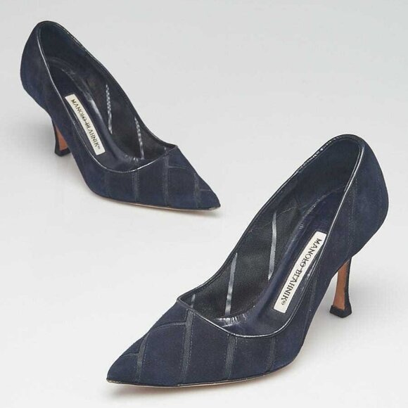 Manolo Blahnik Black Suede/Mesh Cut Out Pumps Size 4/34.5 - Picture 1 of 4